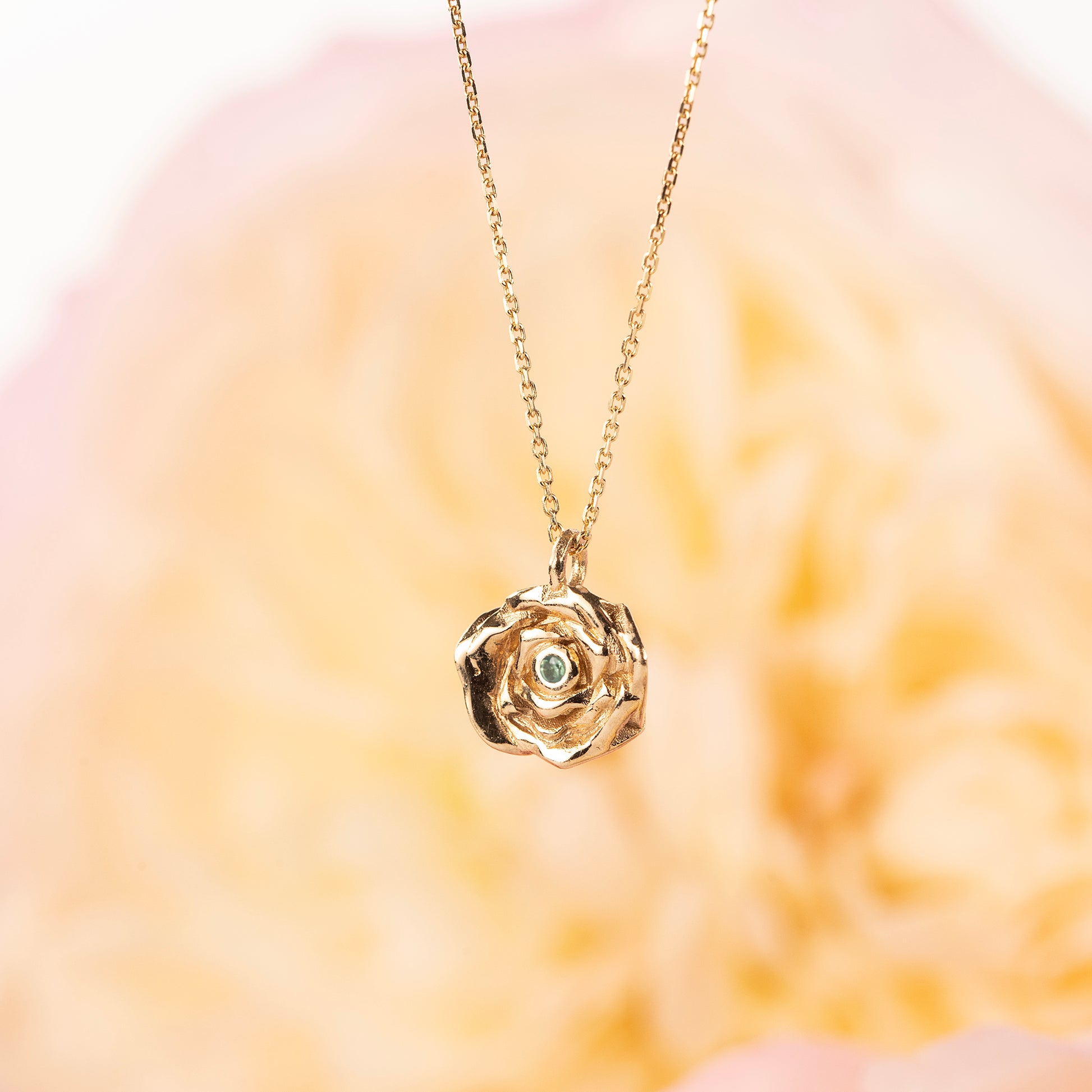 June Birth Flower & Birthstone Necklace - Rose & Alexandrite - 9kt Gold