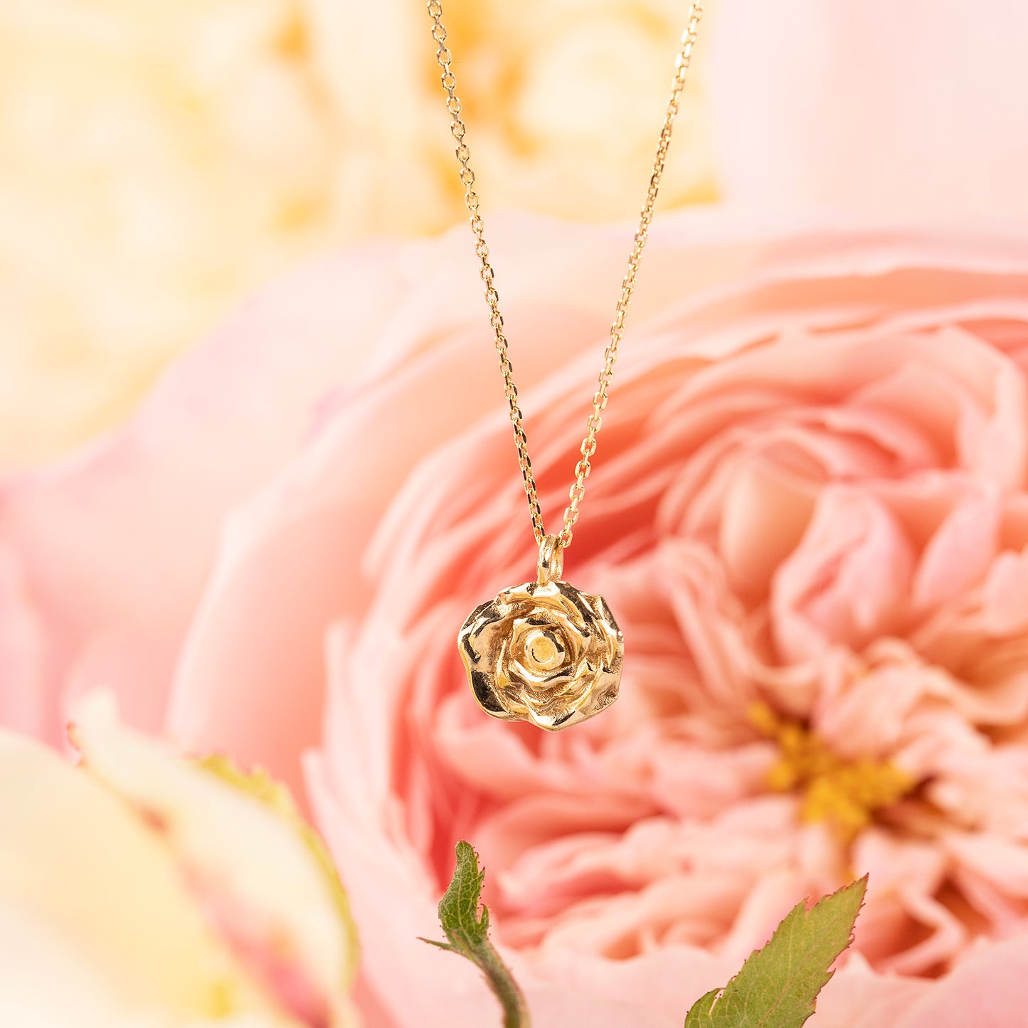 15th Anniversary Gift - Rose Flower Necklace - 9kt Gold