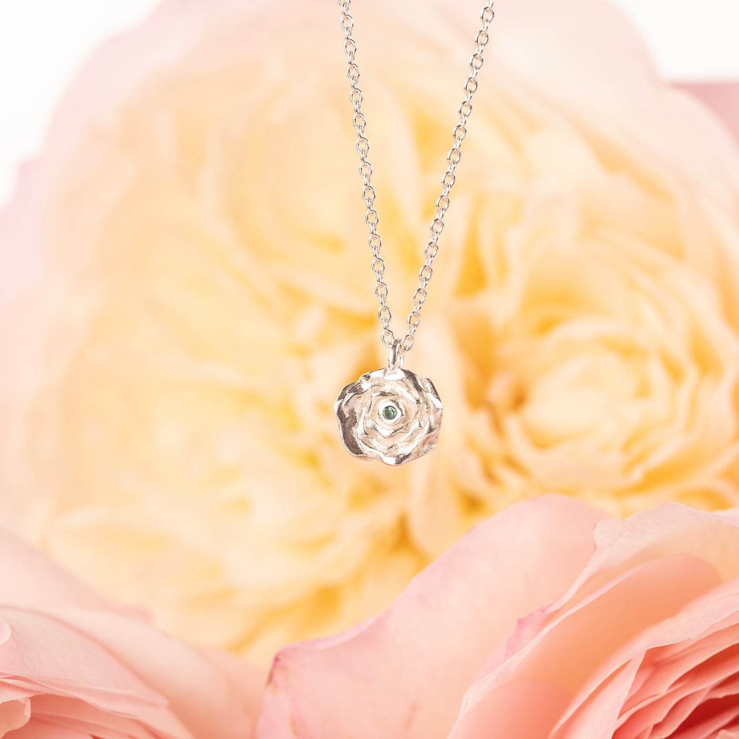 June Birth Flower & Birthstone Necklace - Rose & Alexandrite - Silver