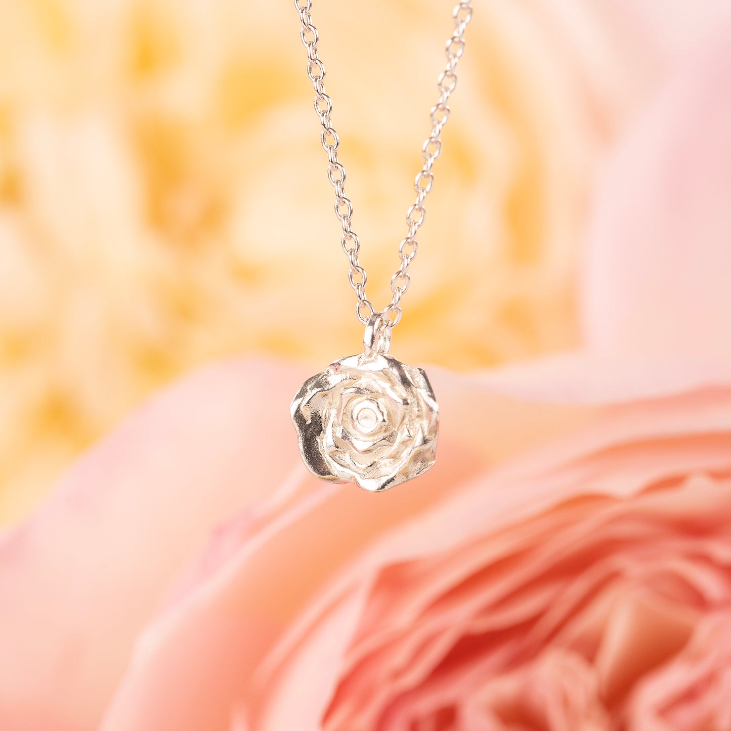 15th Anniversary Gift - Rose Flower Necklace - Silver