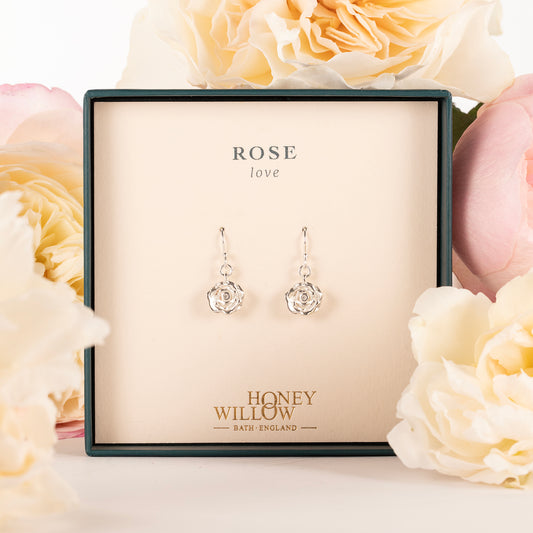Rose Flower Earrings - Love - Silver