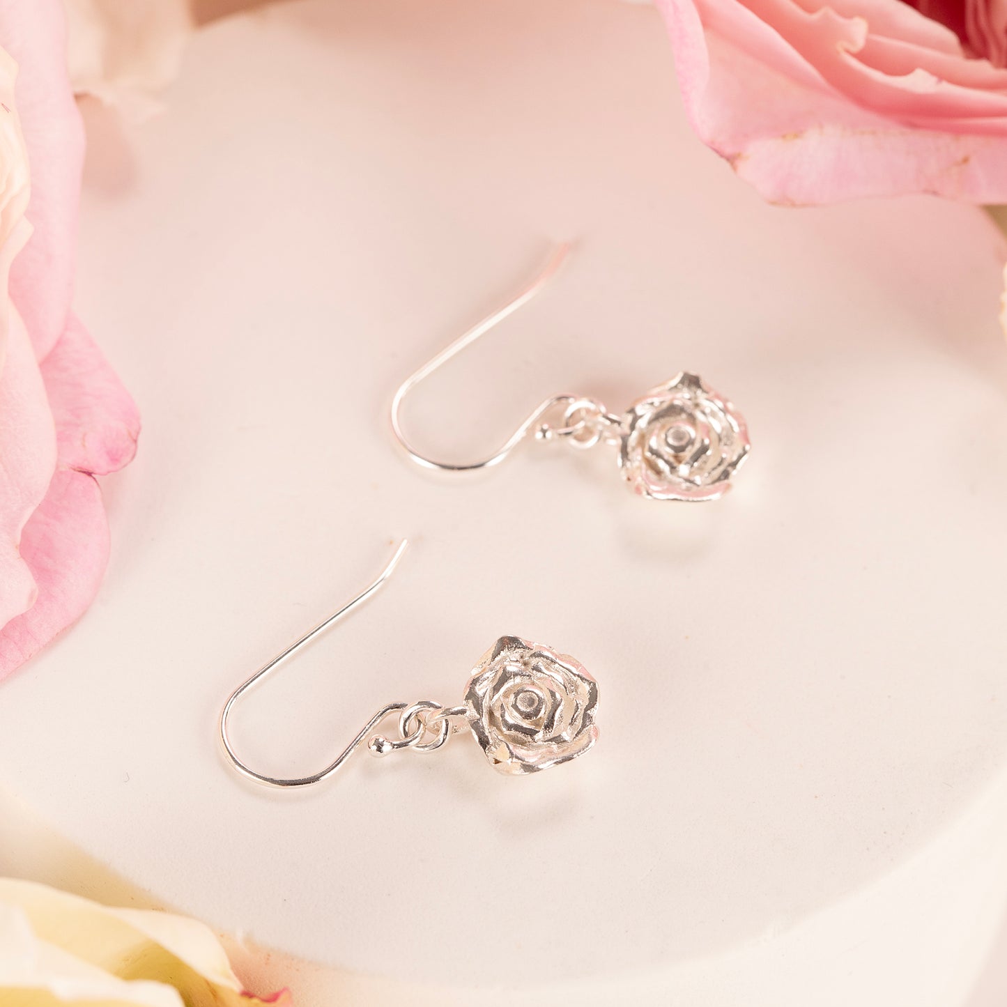 Rose Flower Earrings - Love - Silver