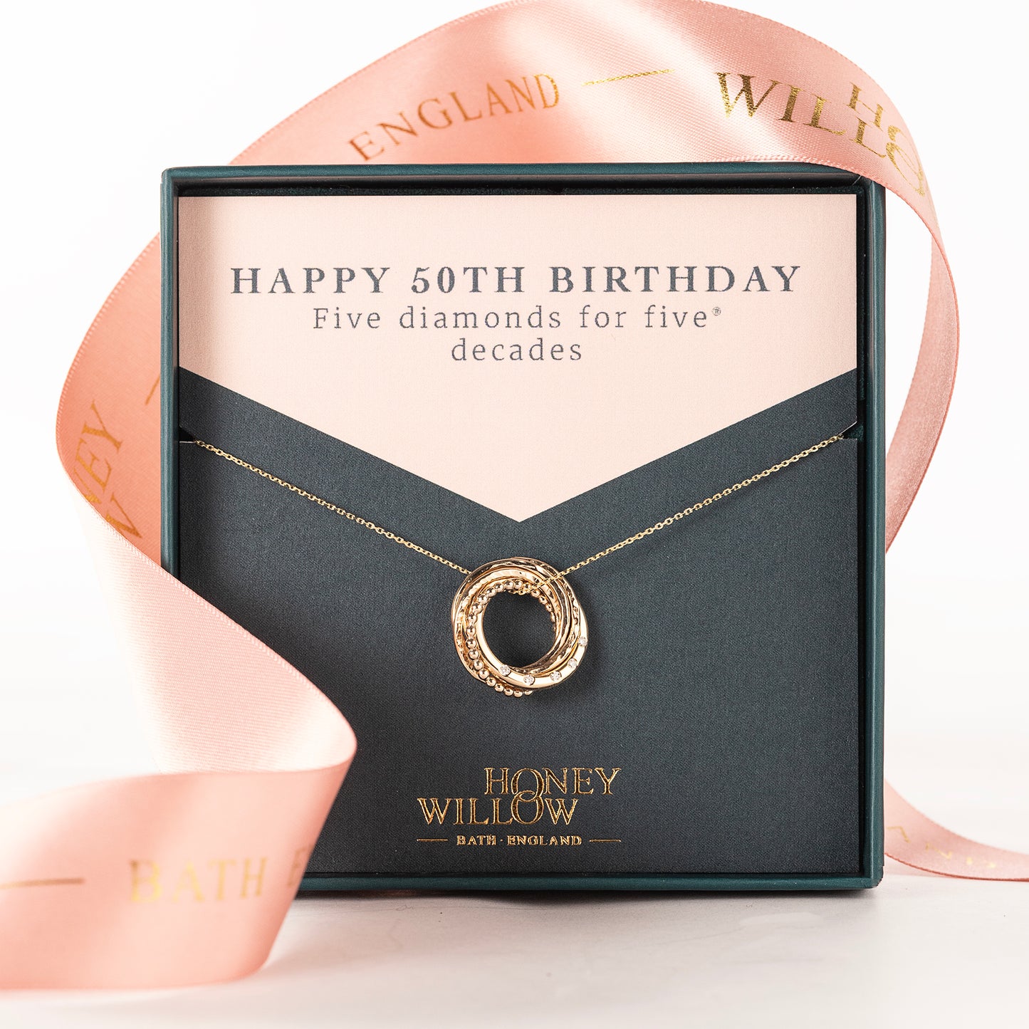 50th Birthday Necklace - 5 Diamonds for 5 Decades - 9kt Gold & Lab Grown Diamonds