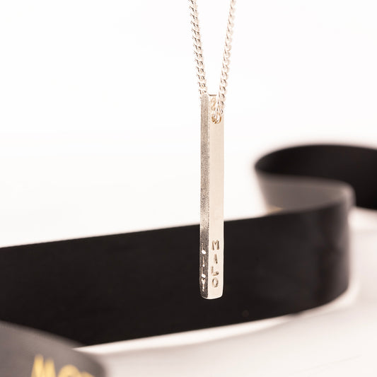 Men's Necklace - Silver Column Necklace With Names