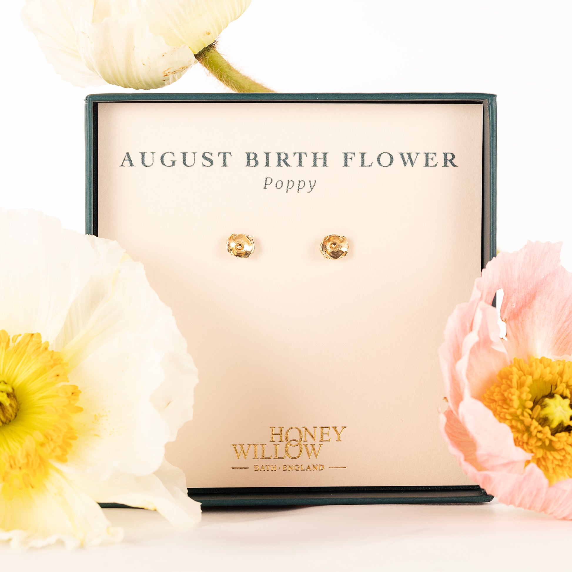August Birth Flower Earrings - Poppy Flower Stud Earrings - 9kt Gold