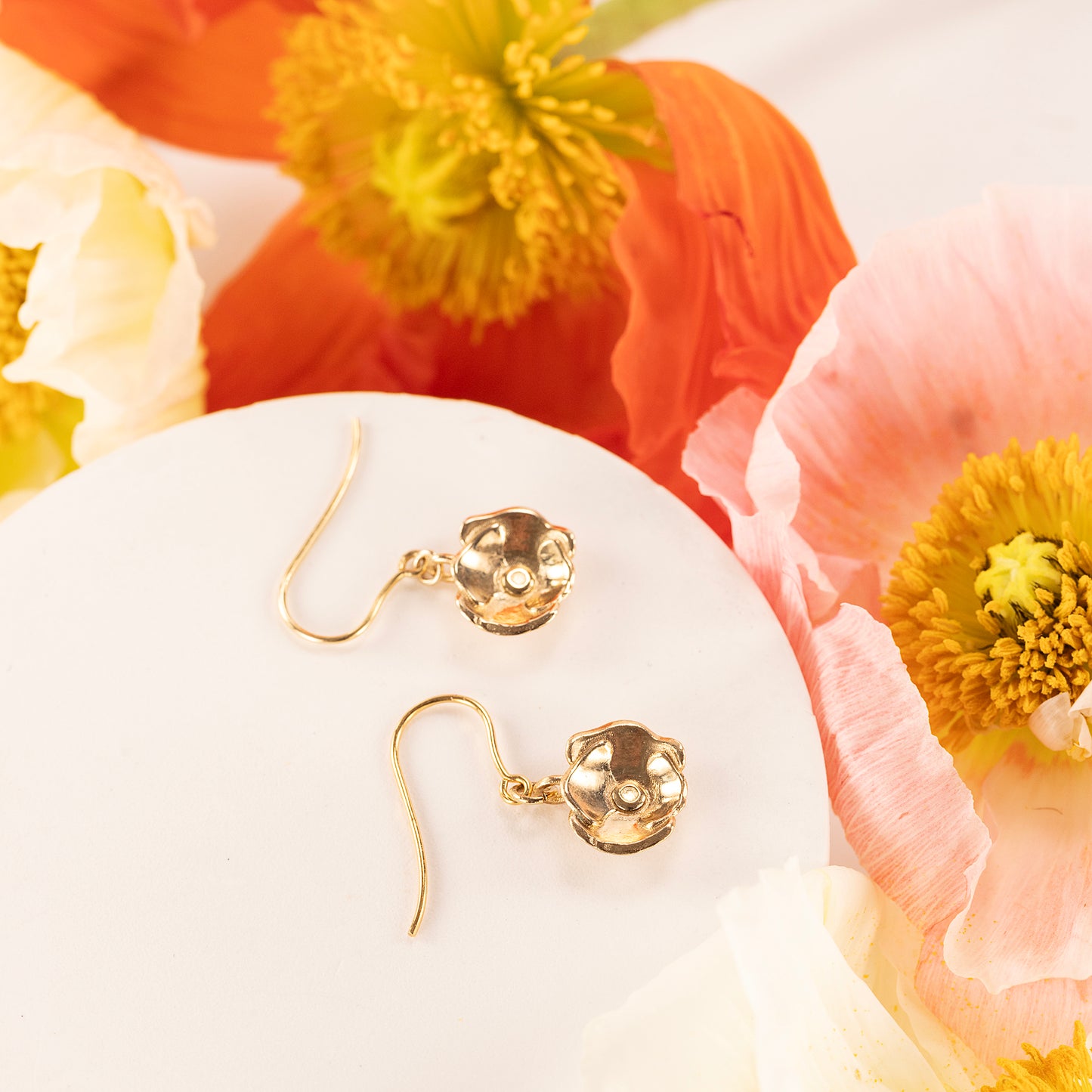 August Birth Flower Earrings - Poppy - 9kt Gold