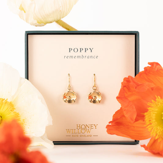 Poppy Flower Earrings - Remembrance - 9kt Gold