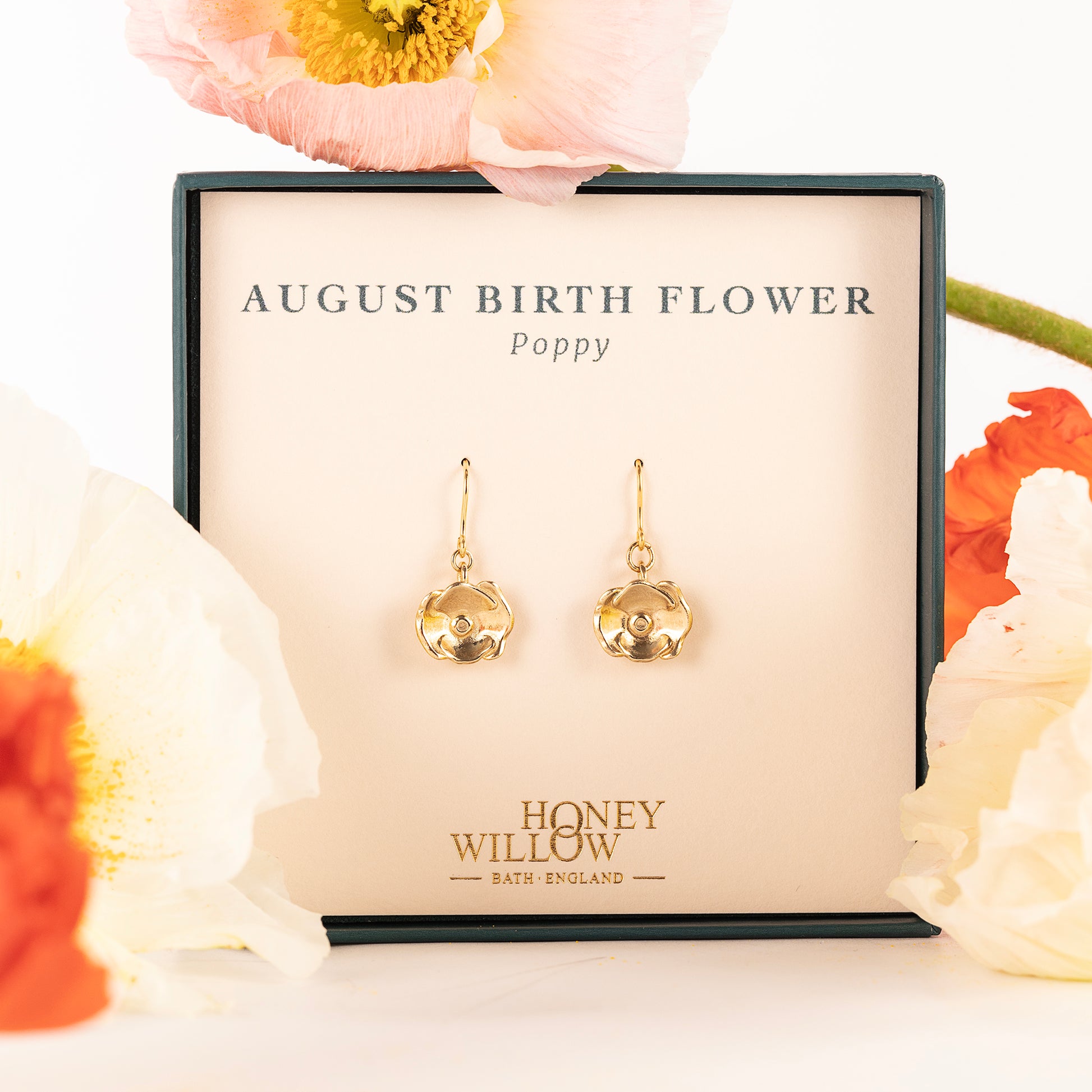 August Birth Flower Earrings - Poppy - 9kt Gold