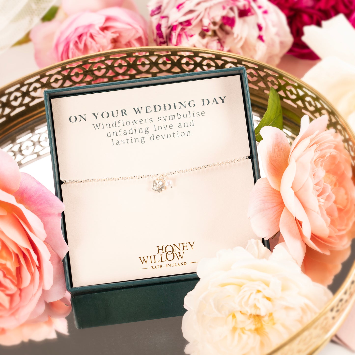 Wedding Day Gift for Bride - Windflower Bracelet - Unfading Love - Silver & Pearl