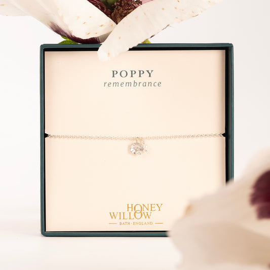 Delicate Poppy Flower & Pearl Bracelet - Remembrance - Silver