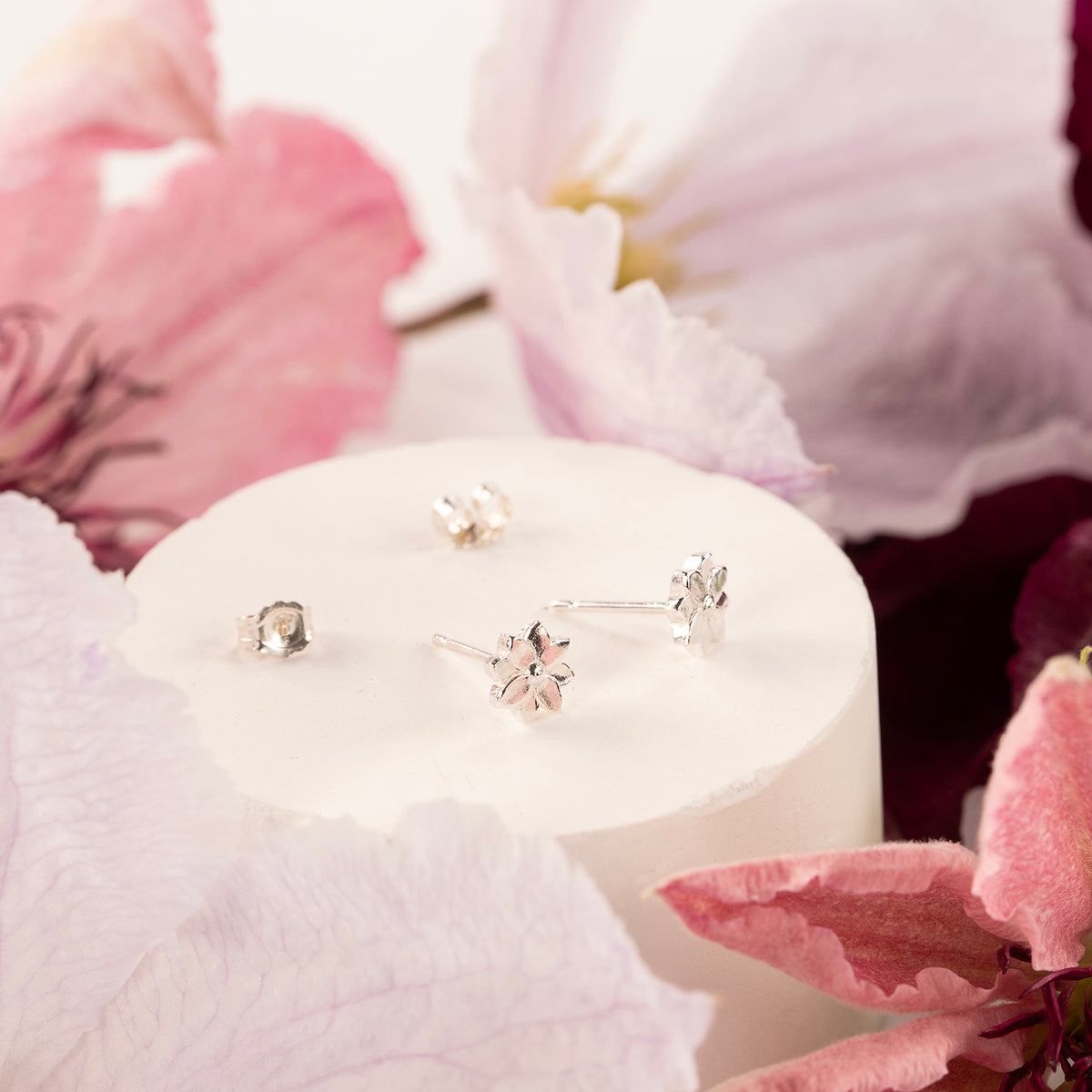 Clematis Flower Stud Earrings - Creativity - Silver