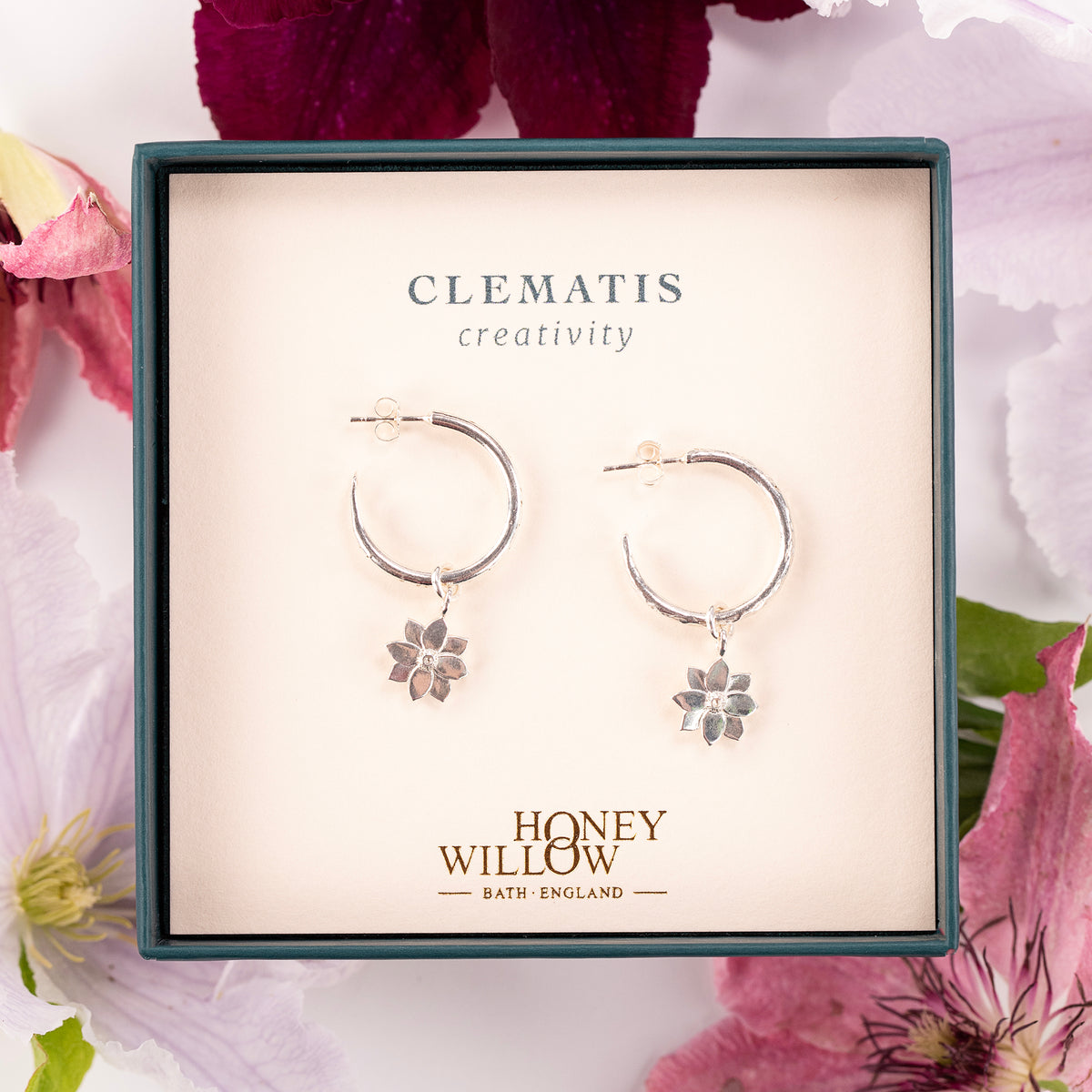 Clematis Hoop Earrings - Creativity - Silver - 2cm