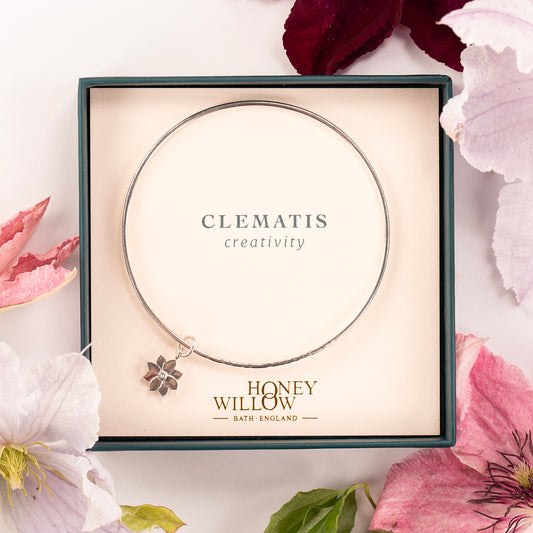 Personalised Clematis Flower Bangle - Creativity - Silver