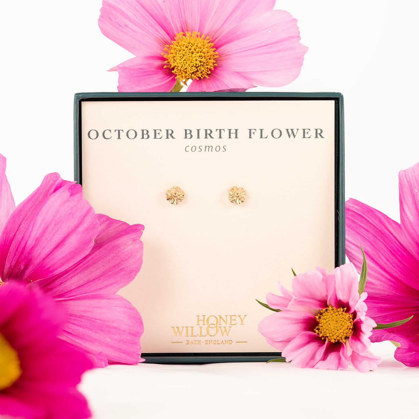 October Birth Flower Stud Earrings - Cosmos - 9kt Gold