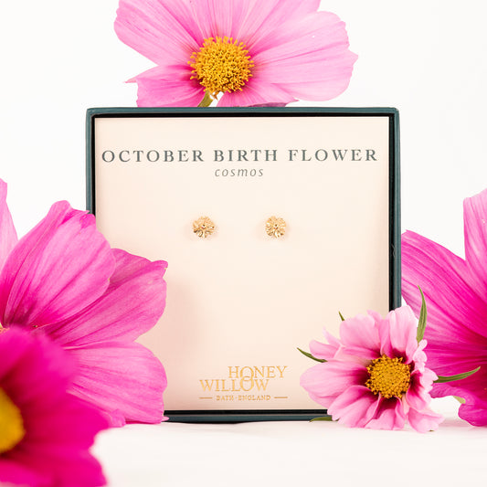 October Birth Flower Stud Earrings - Cosmos - 9kt Gold