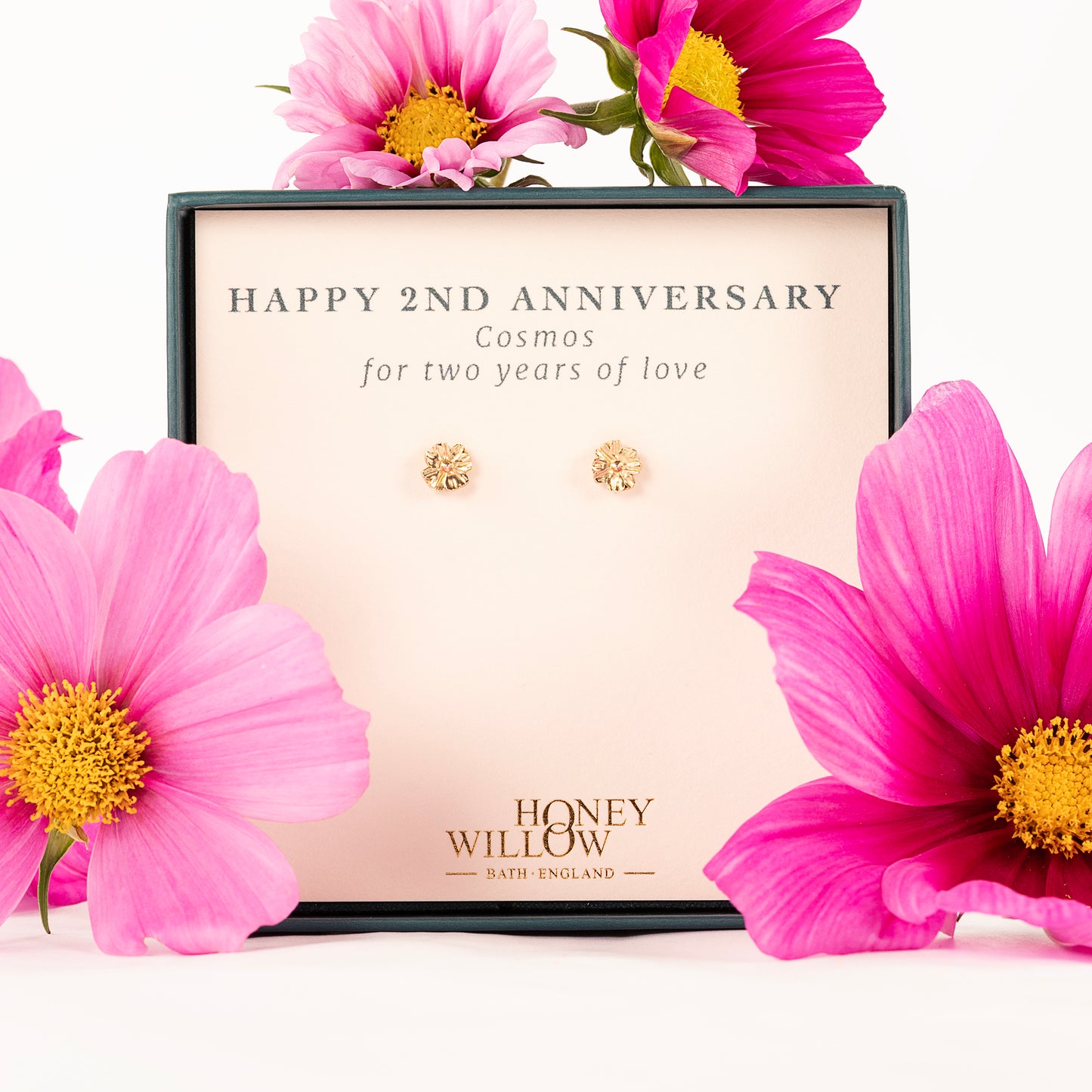 2nd Anniversary Gift - Cosmos Flower Studs - 9kt Gold