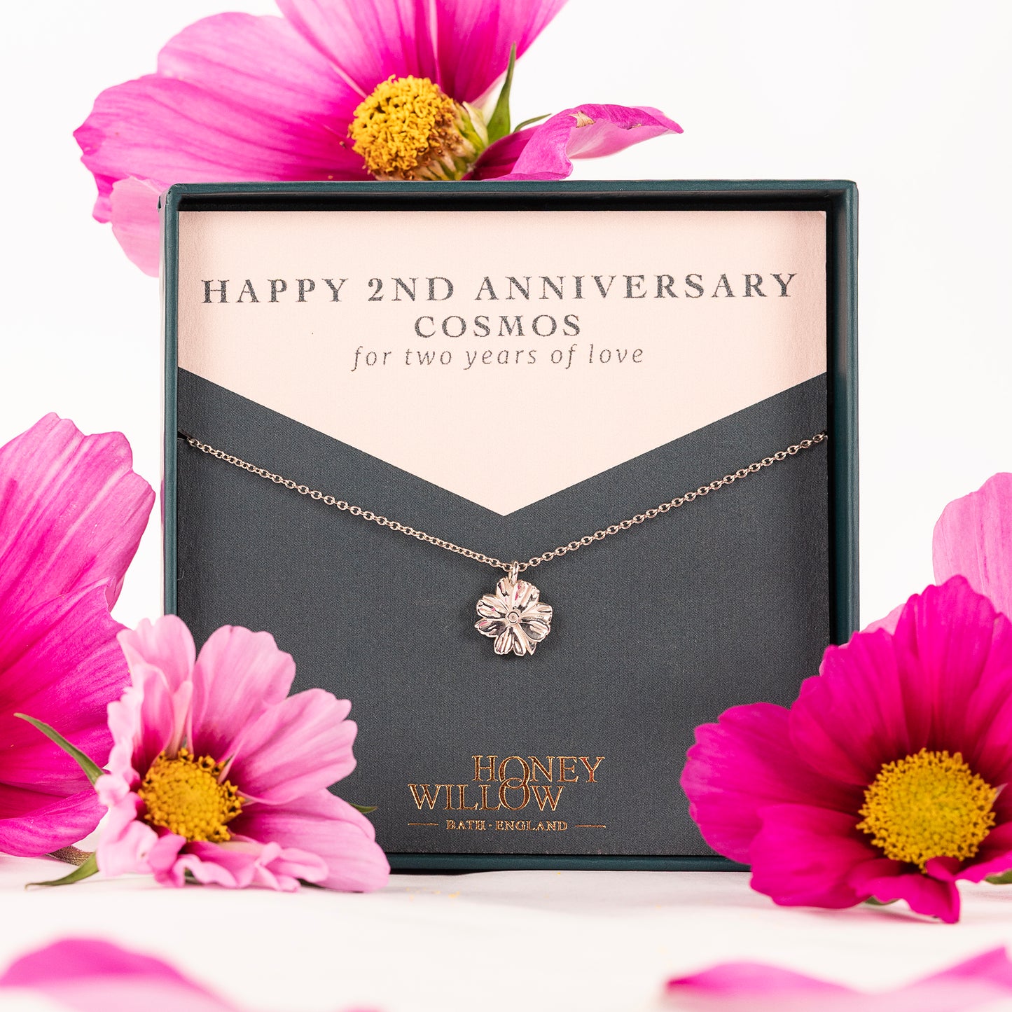2nd Anniversary Gift - Cosmos Flower Necklace - Silver