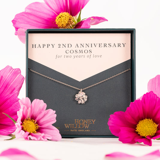 2nd Anniversary Gift - Cosmos Flower Necklace - Silver