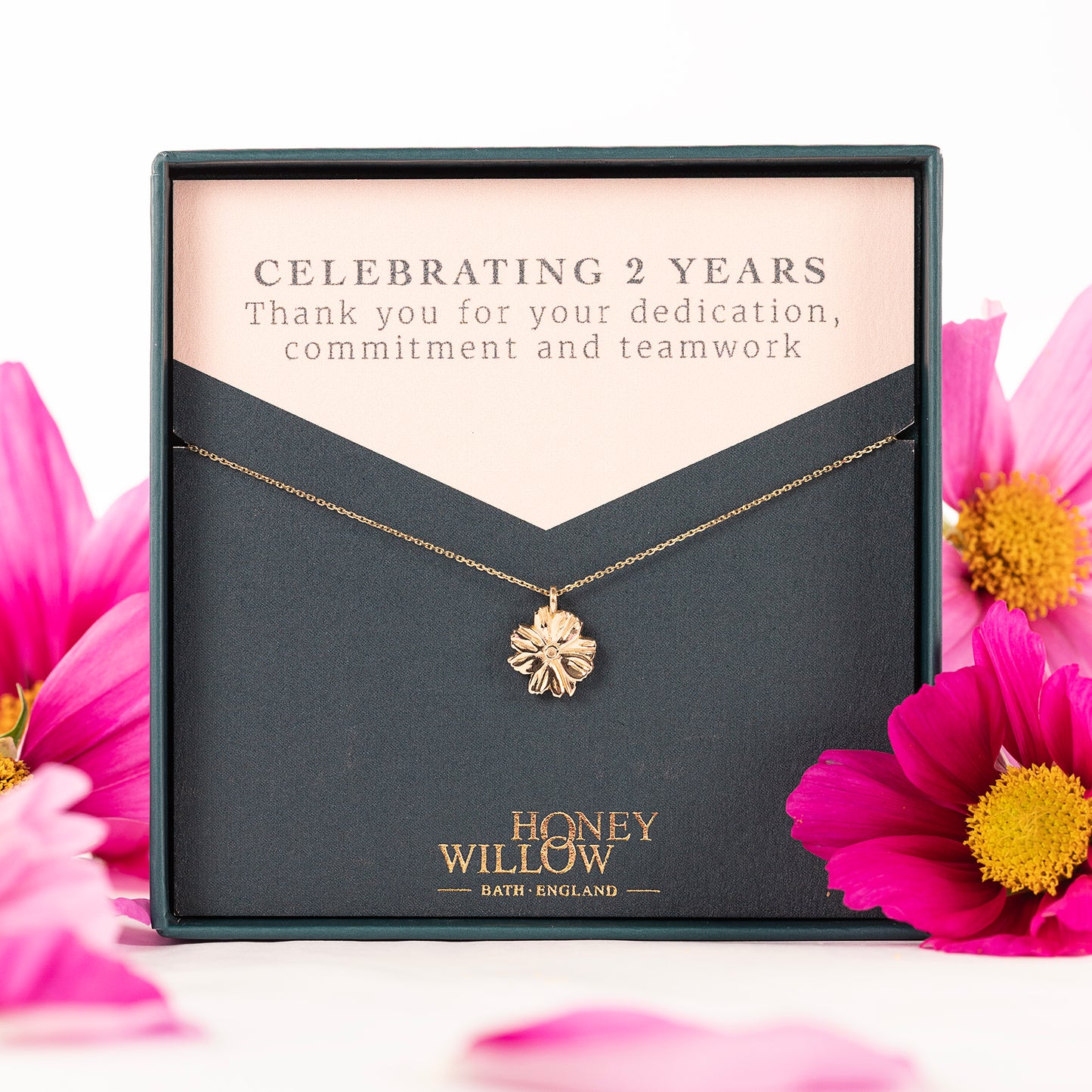 2 Year Work Anniversary Gift - Cosmos Flower Necklace - 9ct Gold