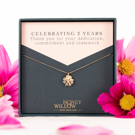 2 Year Work Anniversary Gift - Cosmos Flower Necklace - 9ct Gold