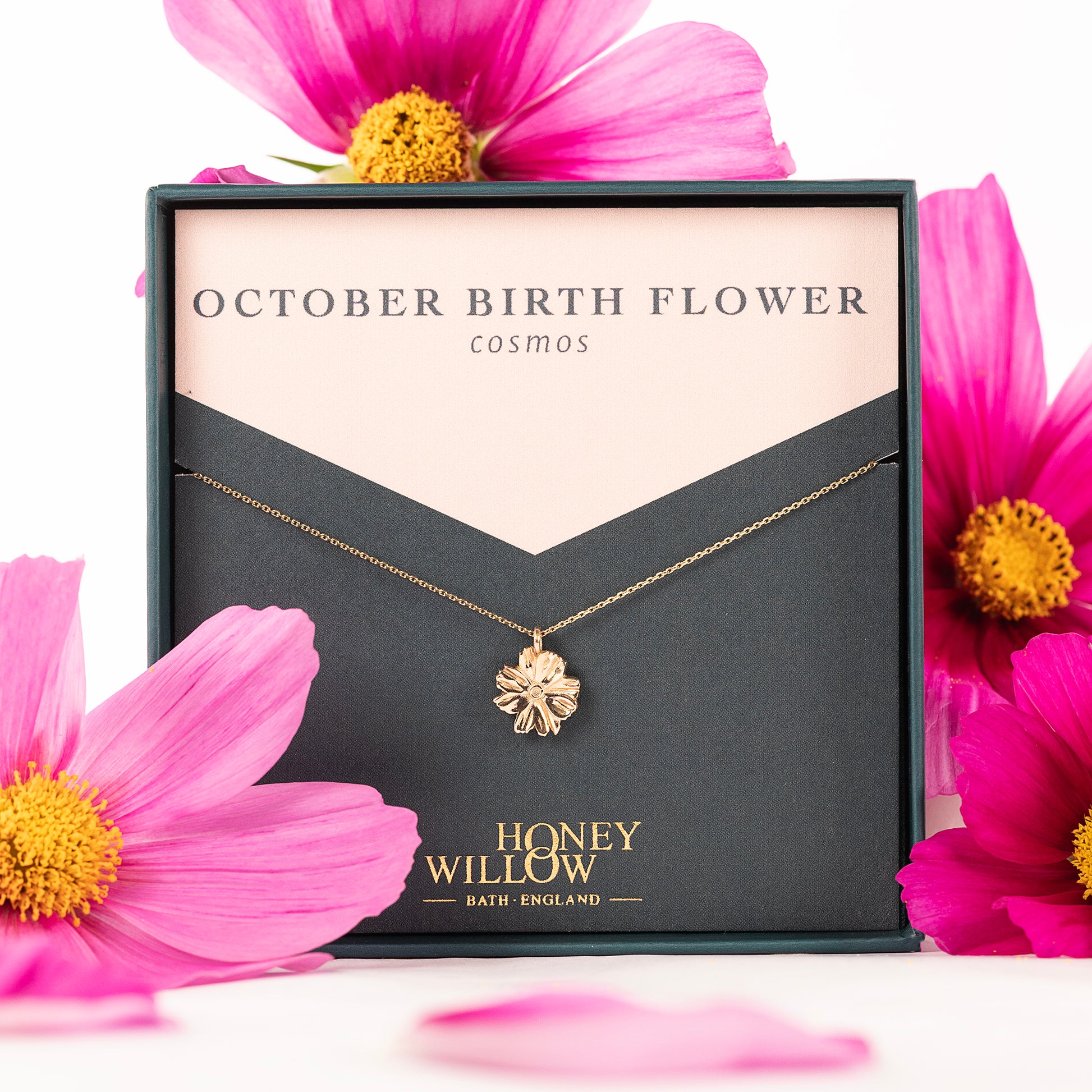 October Birth Flower Necklace - Cosmos - 9kt Gold