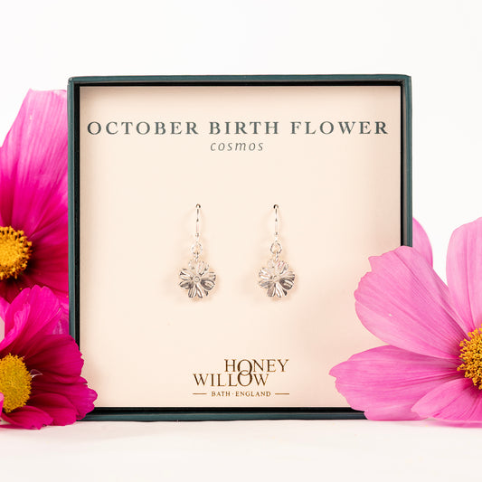 October Birth Flower Earrings - Cosmos - Silver