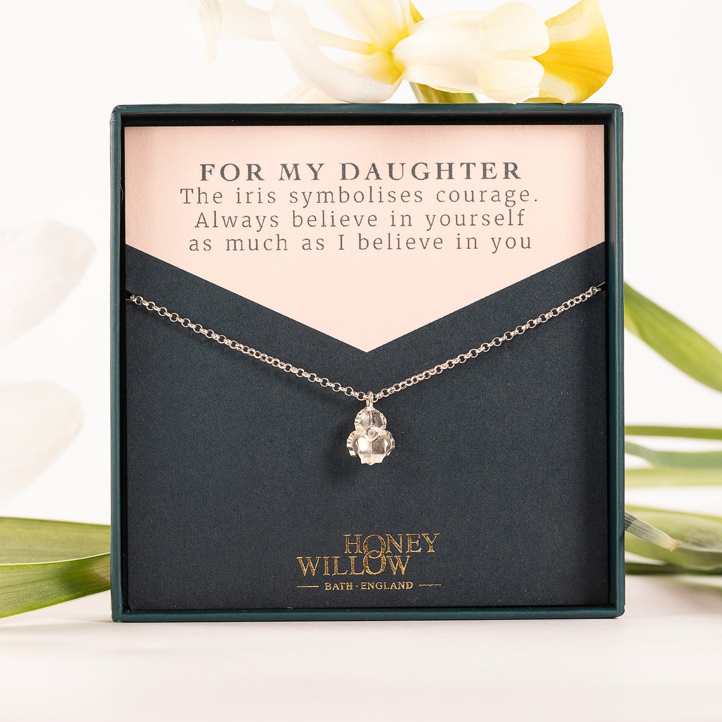 Daughter Gift – Iris Flower Necklace – Courage - Silver