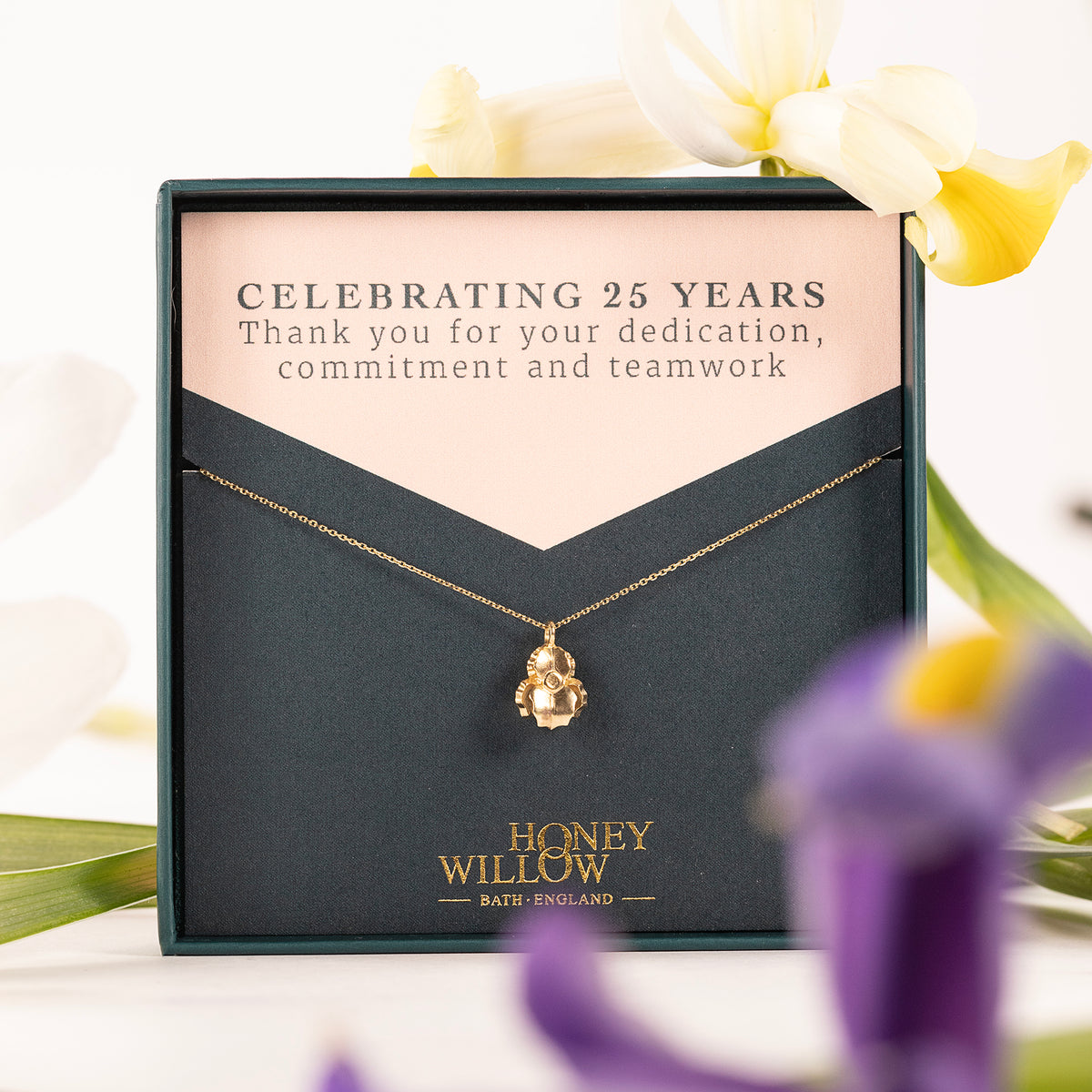 25 Year Work Anniversary Gift - Iris Flower Necklace - 9ct Gold