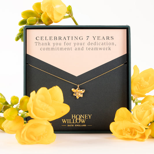 7 Year Work Anniversary Gift - Freesia Flower Necklace - 9ct Gold
