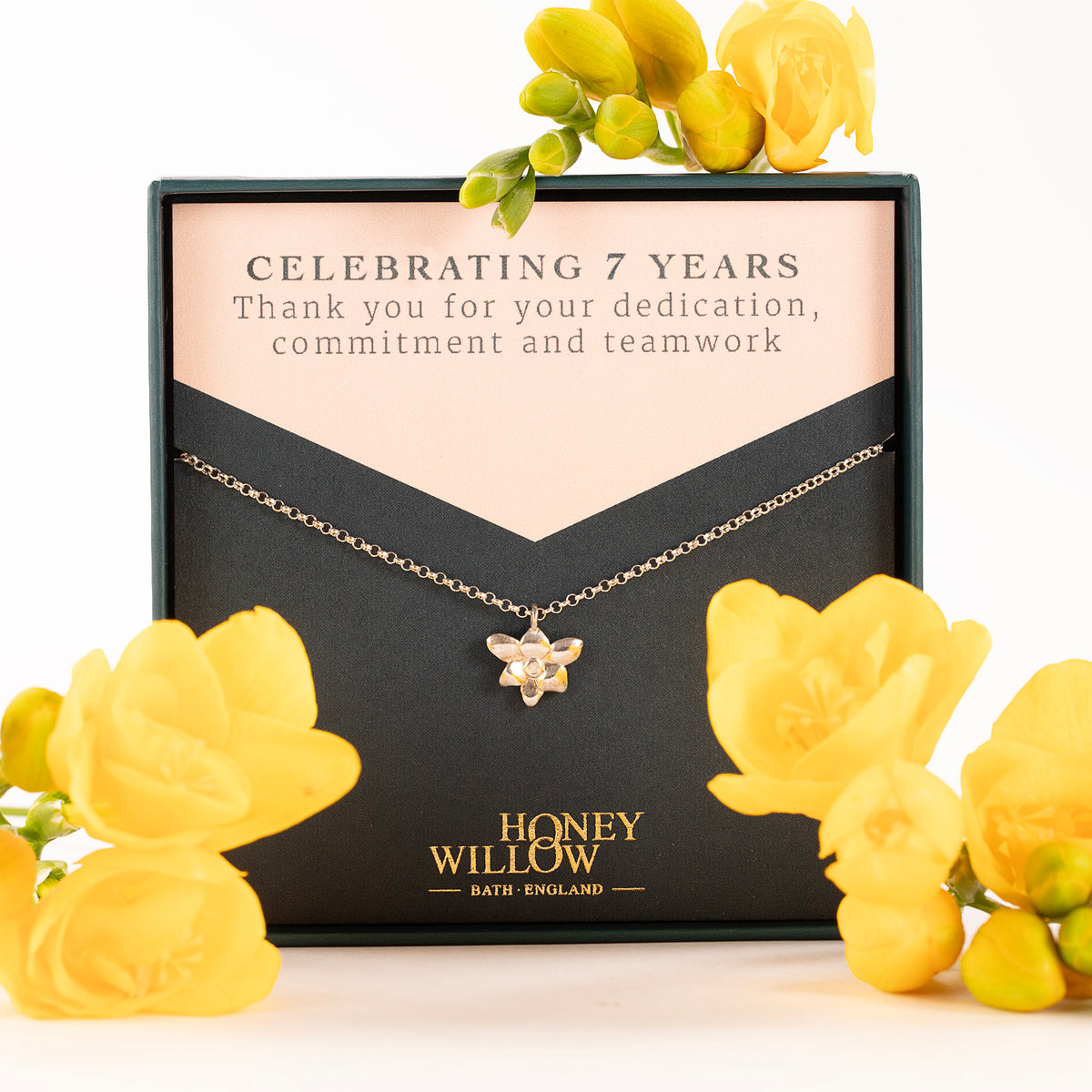 7 Year Work Anniversary Gift - Freesia Flower Necklace - Silver