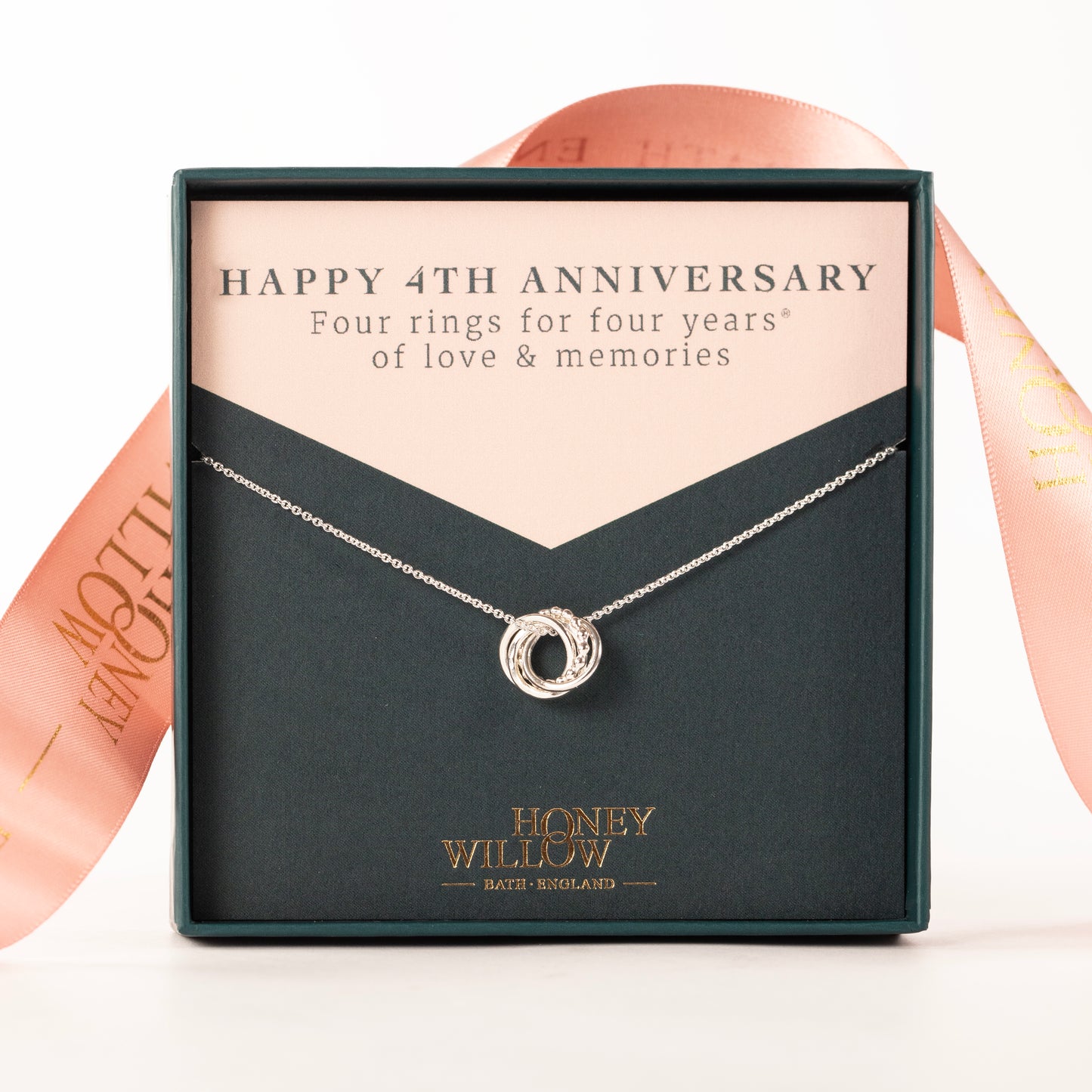 4th Anniversary Love Knot Necklace - The Original 4 Rings for 4 Years - Silver