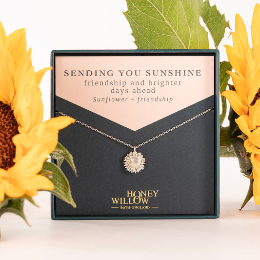 Cheer Up Gift - Silver Sunflower Necklace - Sending You Sunshine