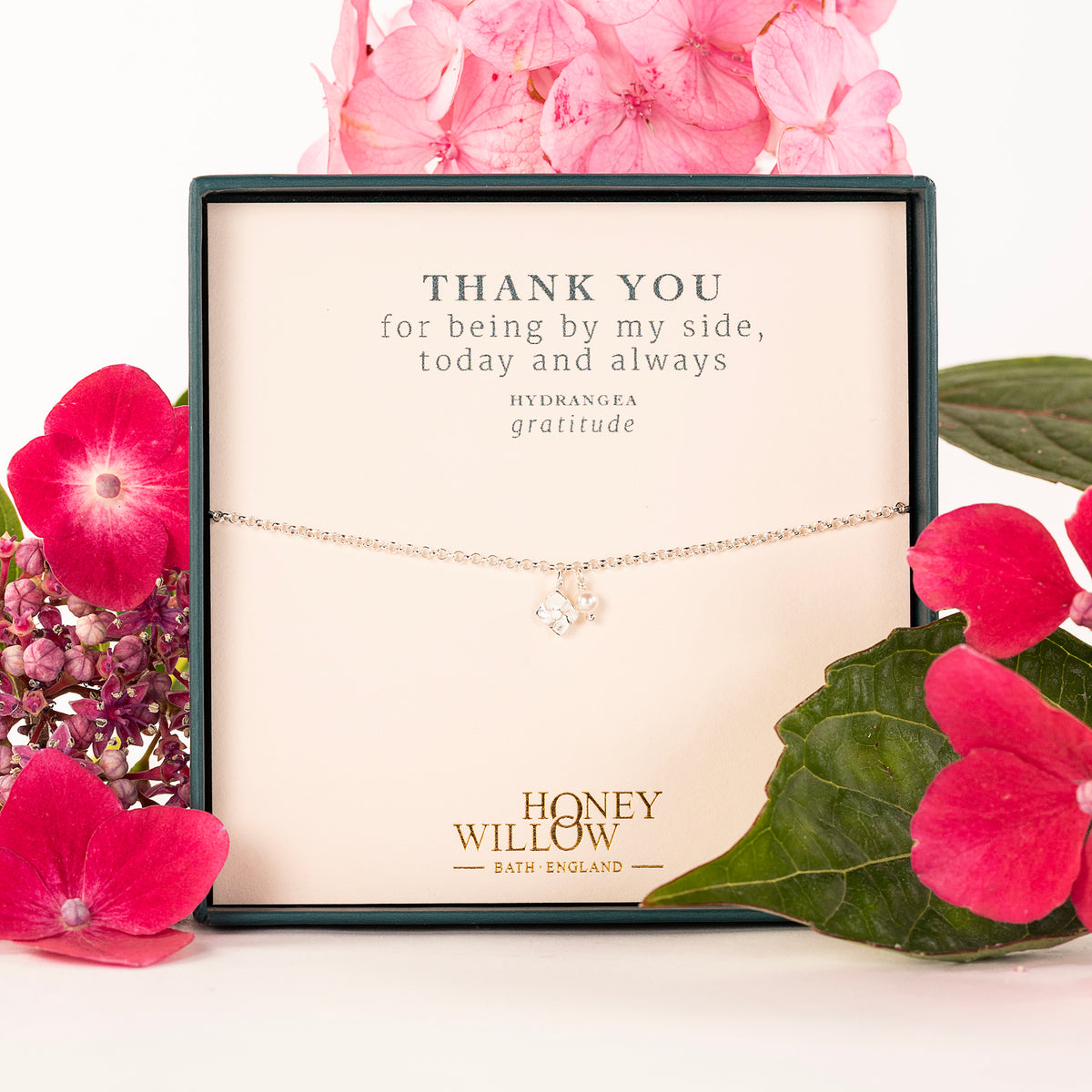 Bridesmaid Gift - Delicate Hydrangea Flower & Pearl Bracelet - Silver