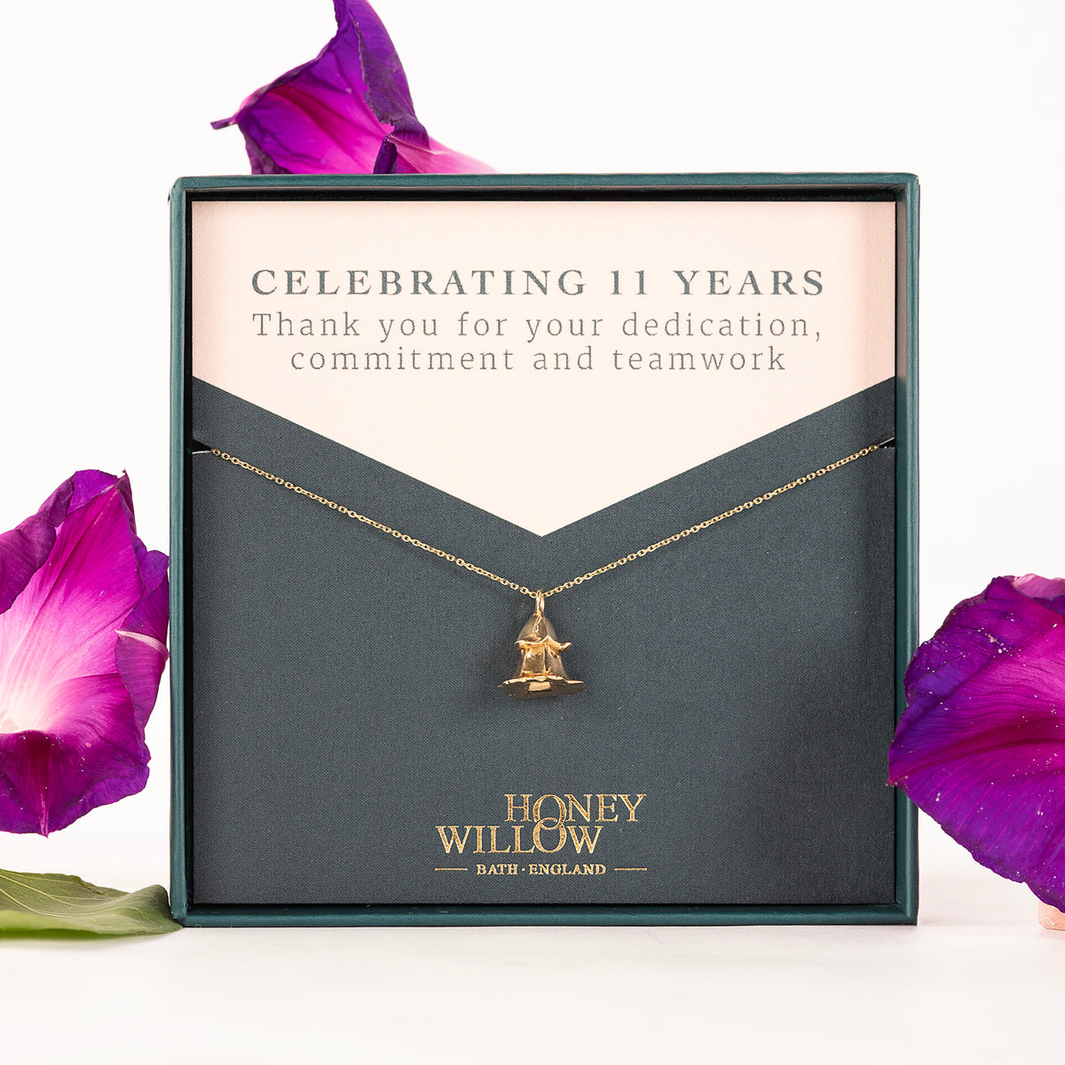 11 Year Work Anniversary Gift - Morning Glory Flower Necklace - 9ct Gold