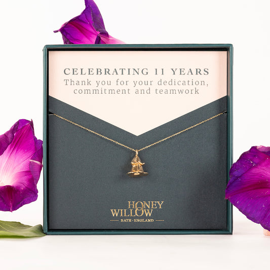 11 Year Work Anniversary Gift - Morning Glory Flower Necklace - 9ct Gold