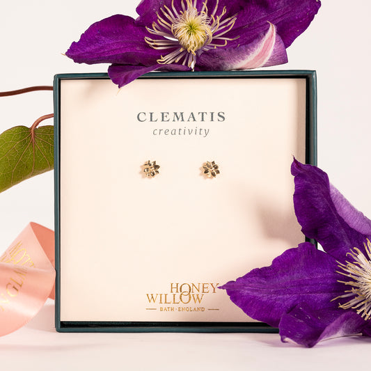 Clematis Flower Stud Earrings - Creativity- 9kt Gold