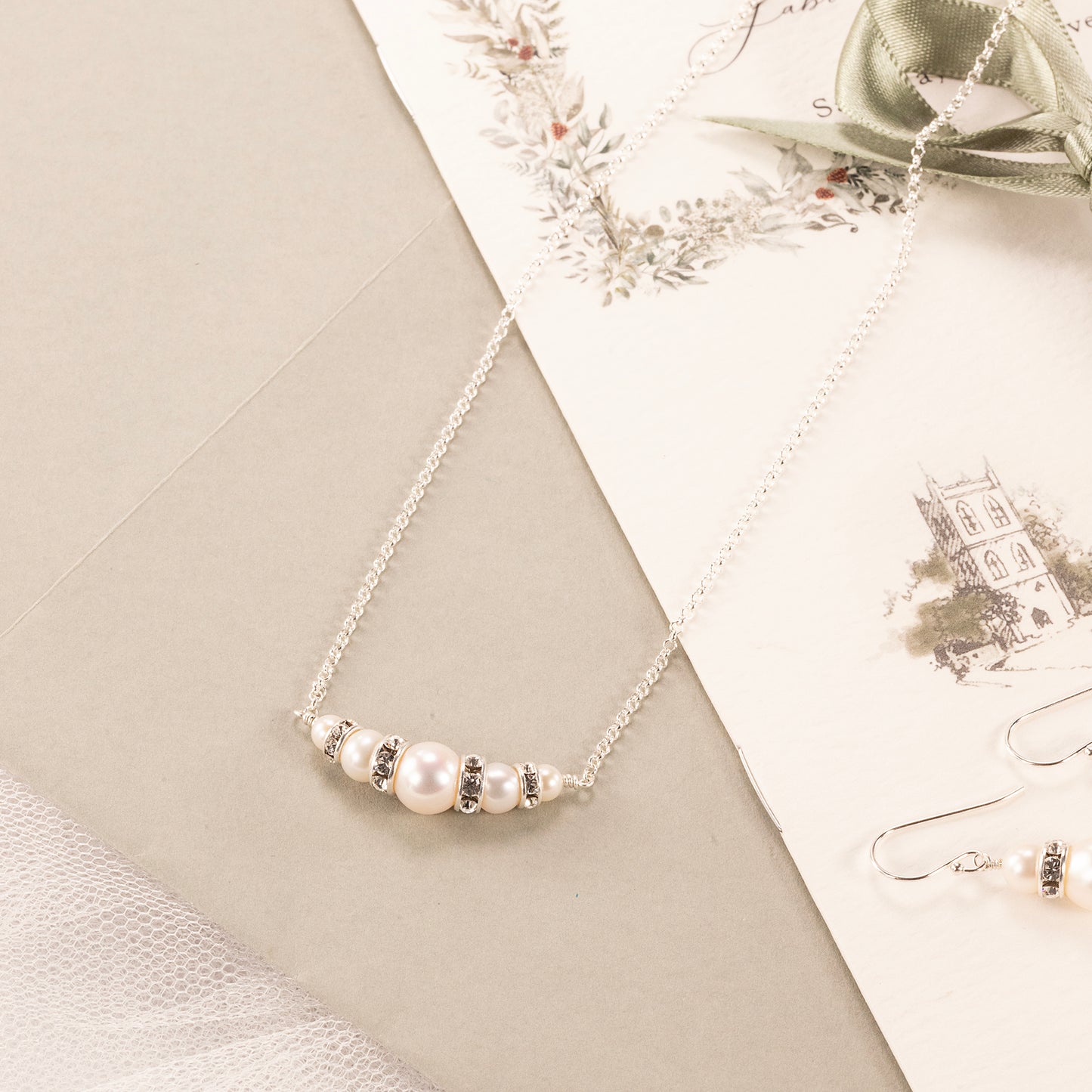 Delicate Pearl Backdrop Necklace - Annika - Silver & Gold