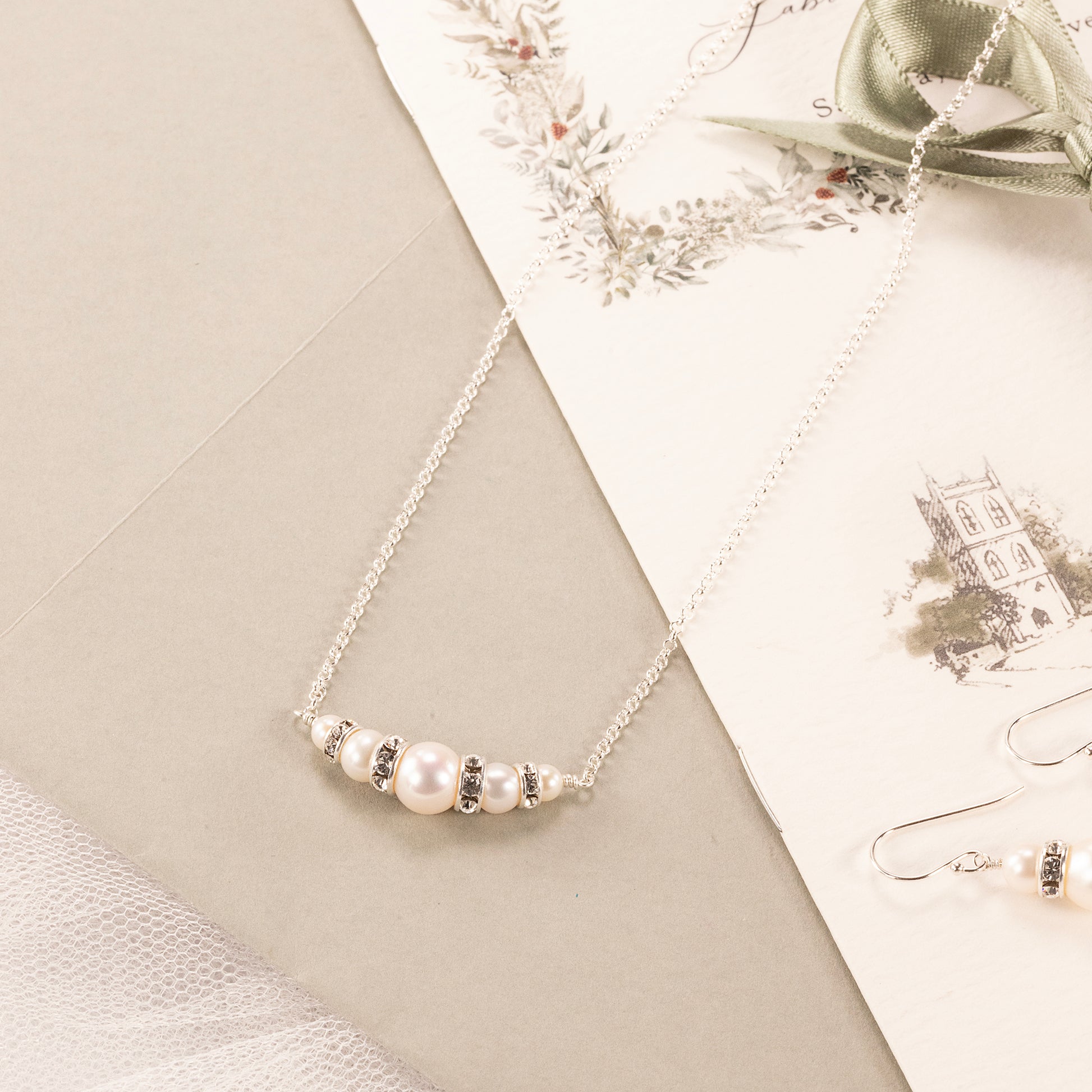 Delicate Pearl Backdrop Necklace - Annika - Silver & Gold