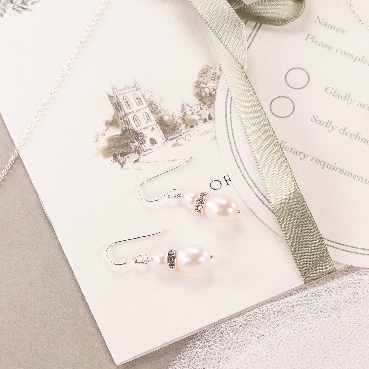 Pearl & Crystal Drop Earrings - Annika - Silver & Gold
