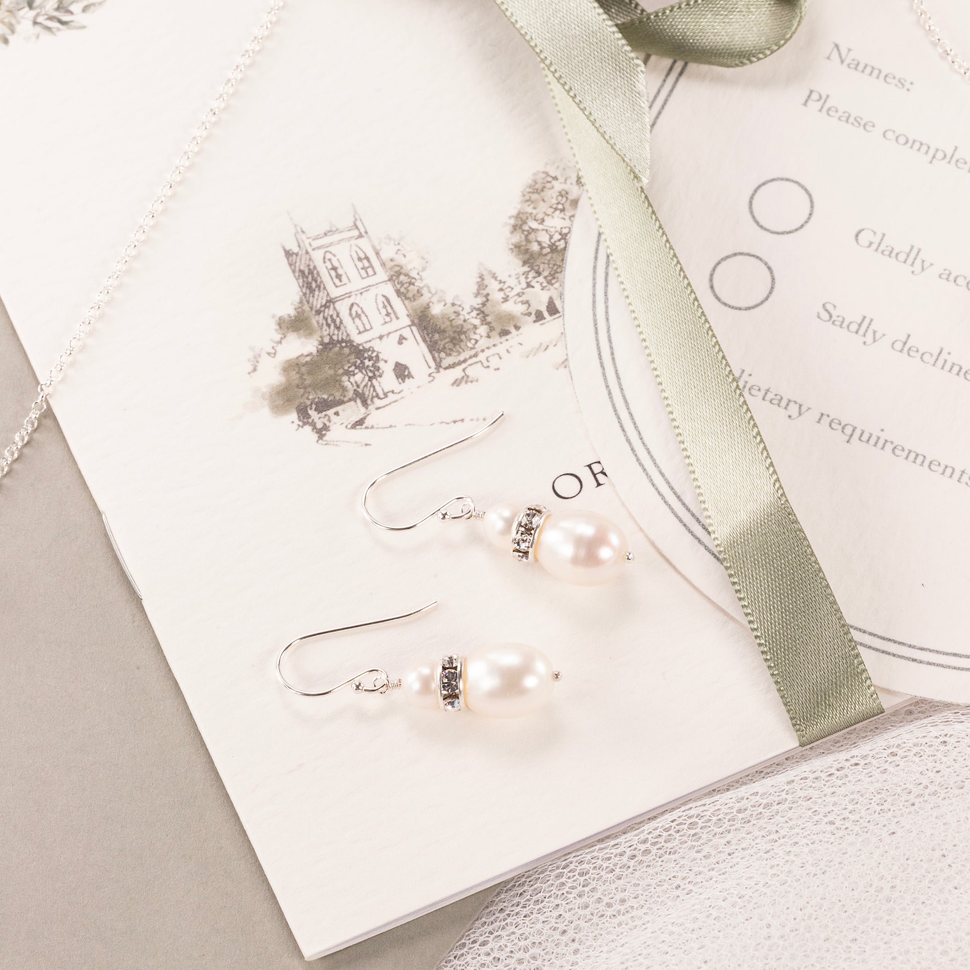 Pearl & Crystal Drop Earrings - Annika - Silver & Gold
