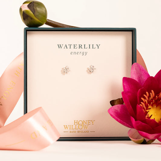 Waterlily Flower Stud Earrings - Energy - Silver