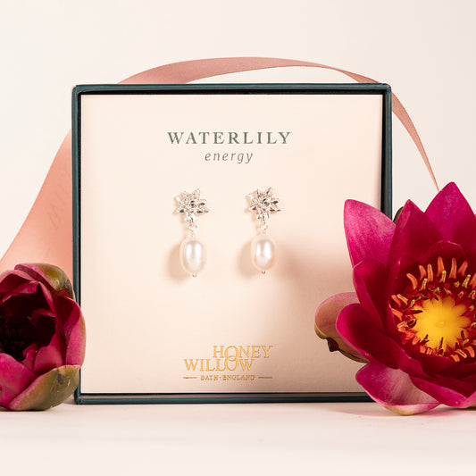 Waterlily Flower Earrings - Energy - Silver & Pearl