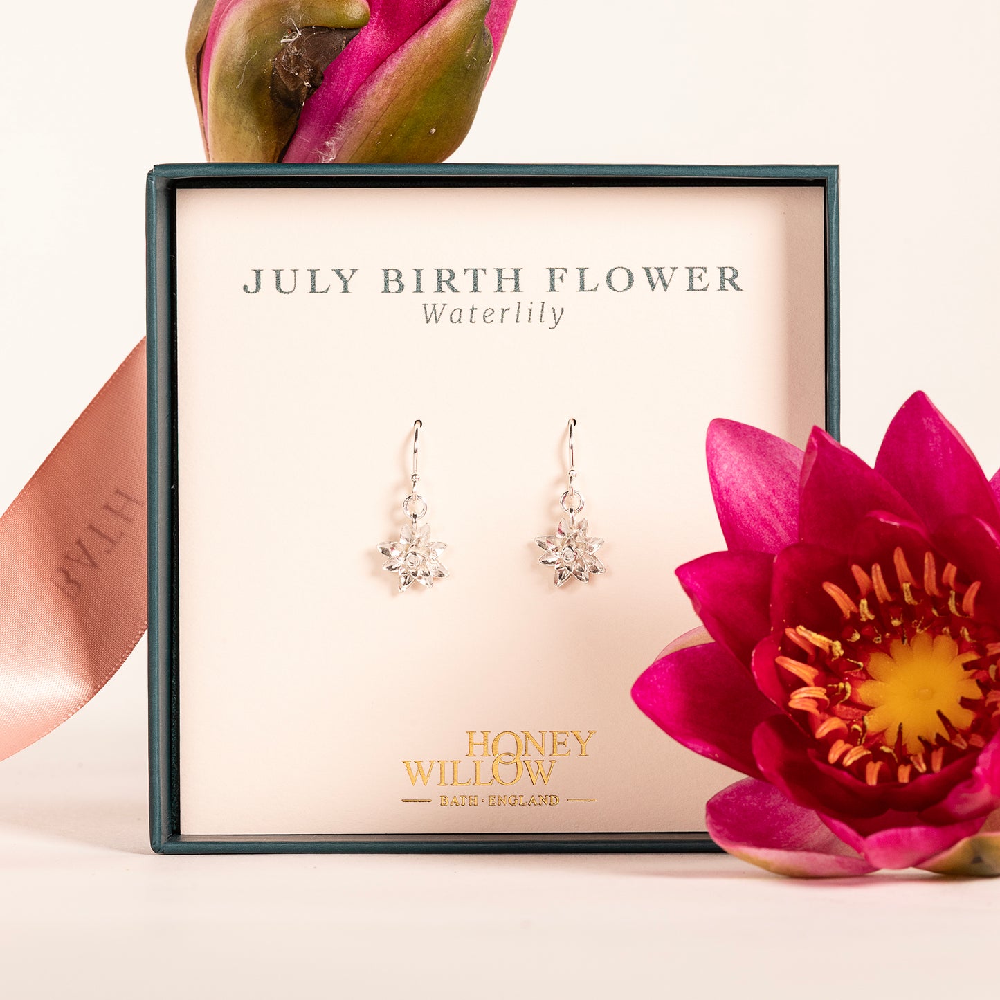 July Birth Flower Earrings - Waterlily - Silver