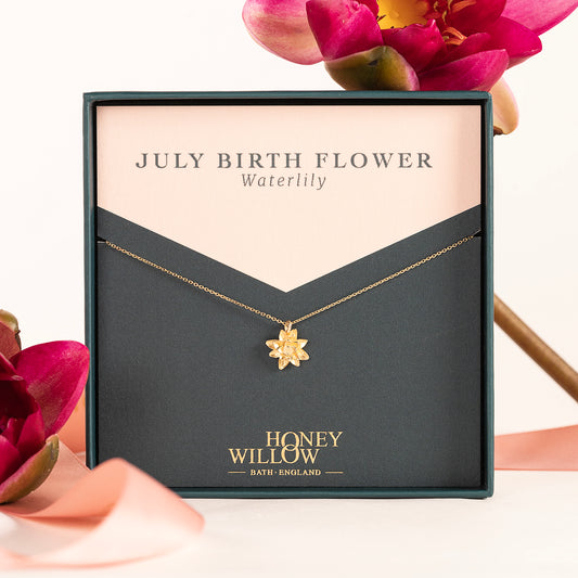 July Birth Flower Necklace - Waterlily - 9kt Gold