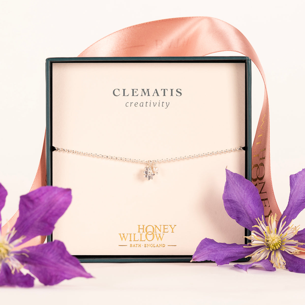 Delicate Clematis Flower Bracelet - Creativity - Silver & Pearl