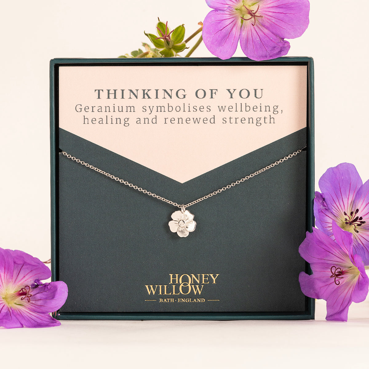 Thinking of You Gift - Geranium Necklace - Wellbeing - Silver
