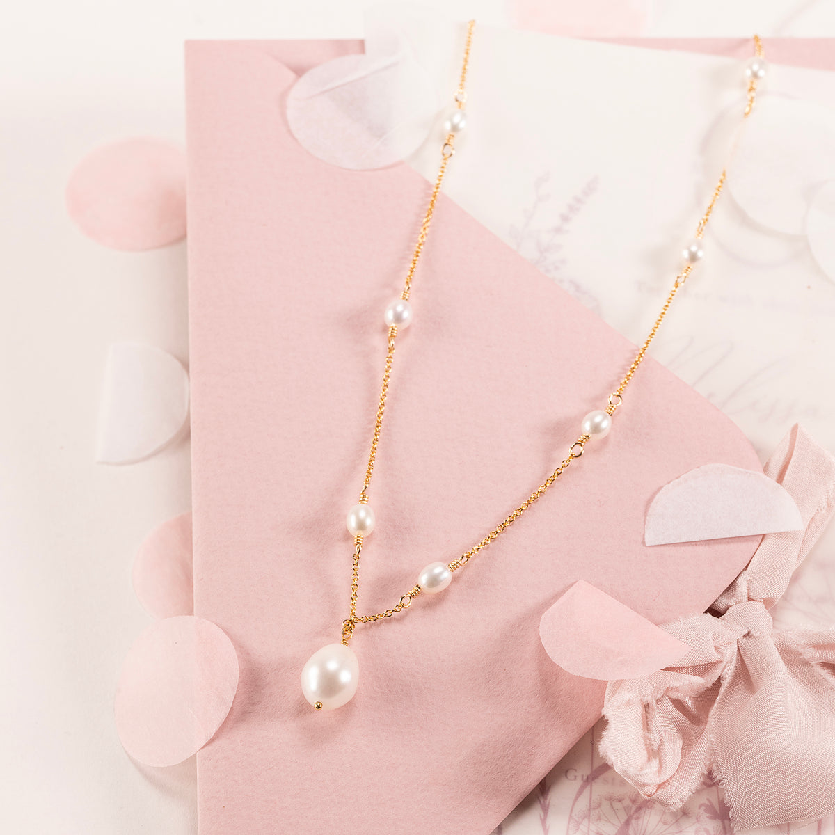 Delicate Pearl V Drop Necklace - Odette - Silver & Gold