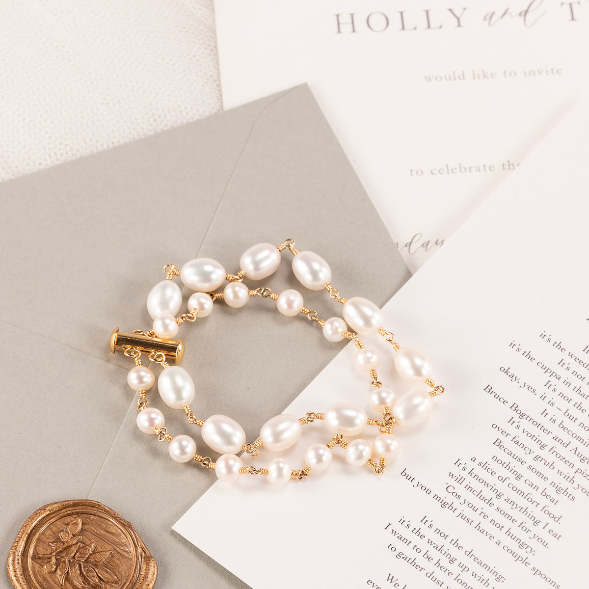 Double Strand Pearl Bracelet - Silver & Gold - Pomona