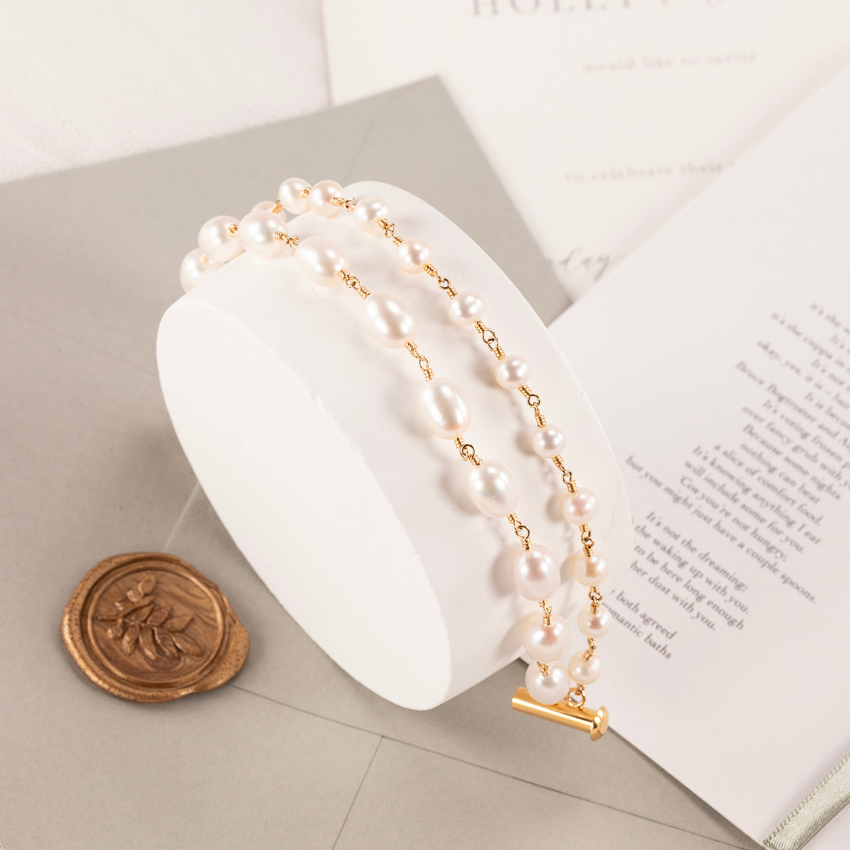 Double Strand Pearl Bracelet - Silver & Gold - Pomona