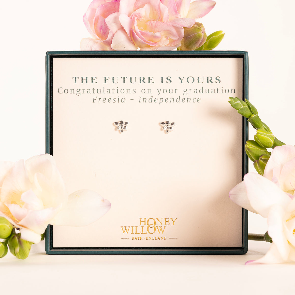 Graduation Gift - Freesia Flower Stud Earrings - Independence - Silver